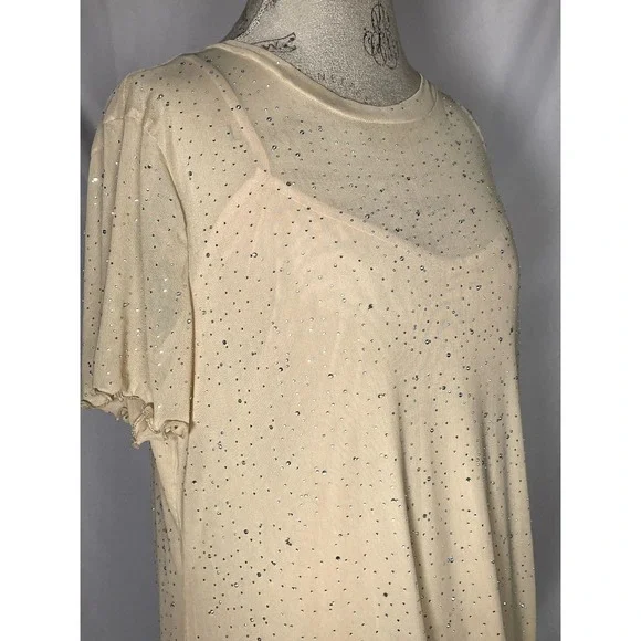 Forever 21 Beige Sequined Woven Dress Plus Size 0X NWT - Picture 10 of 12